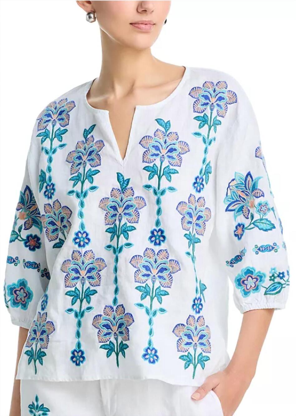 NEW JOHNNY WAS split neck linen blouse in boheme